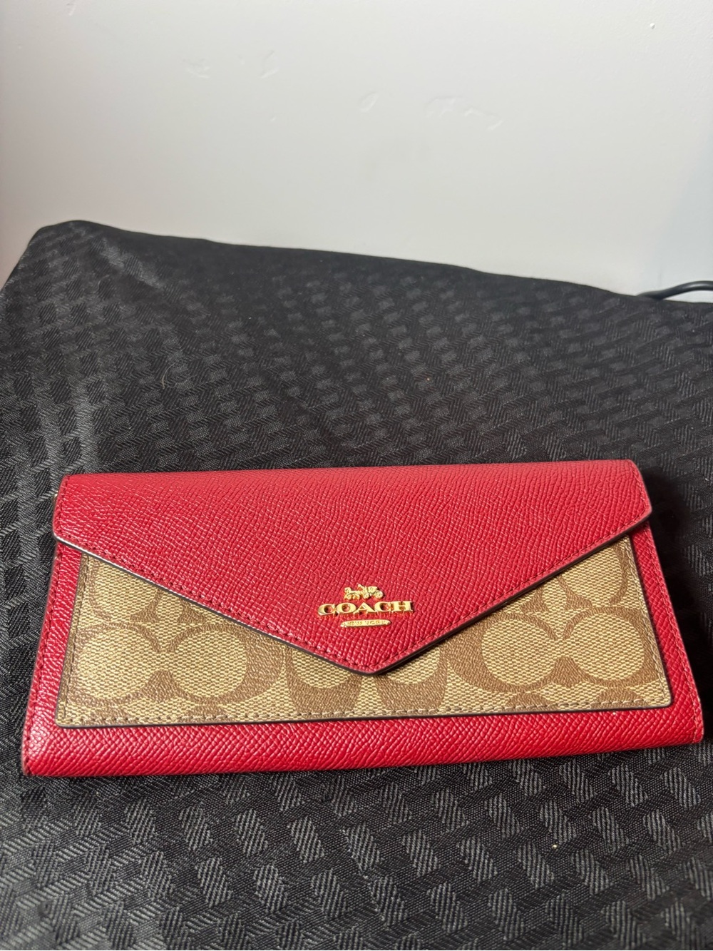 Coach Red Leather & Signature Canvas Envelope Wallet